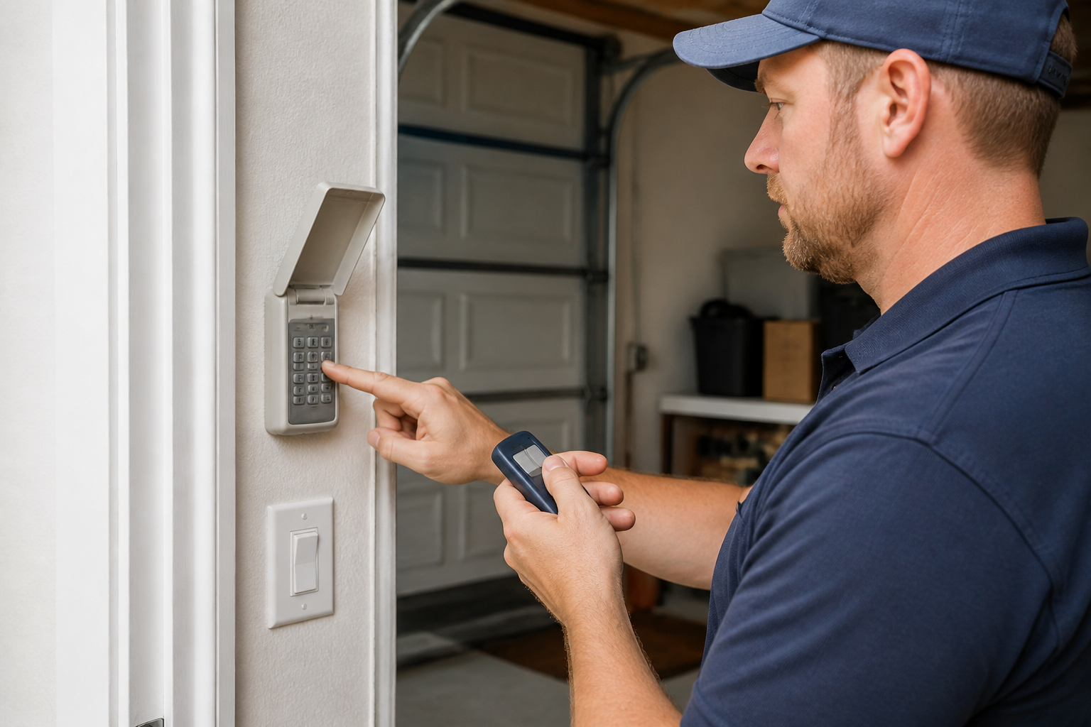 Garage door remote and keypad programming on a residential opener