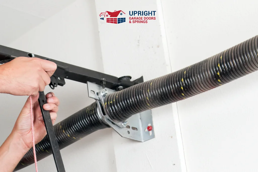 Upright residential garage door torsion spring replacement