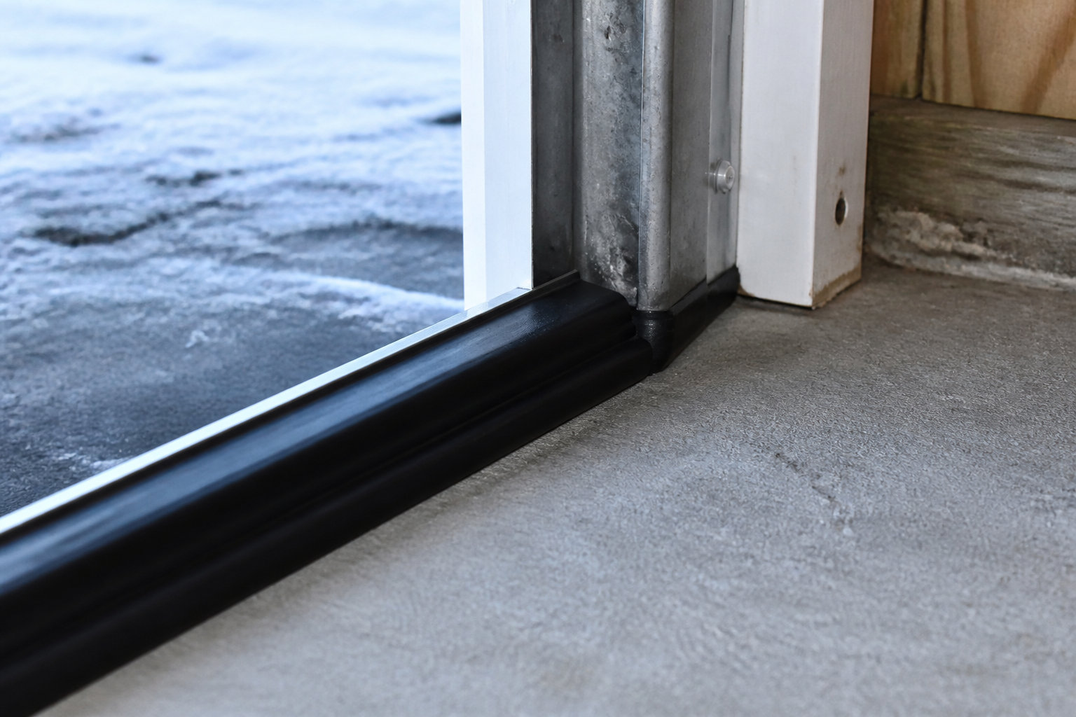 Garage door prepared for winter weather with intact seals