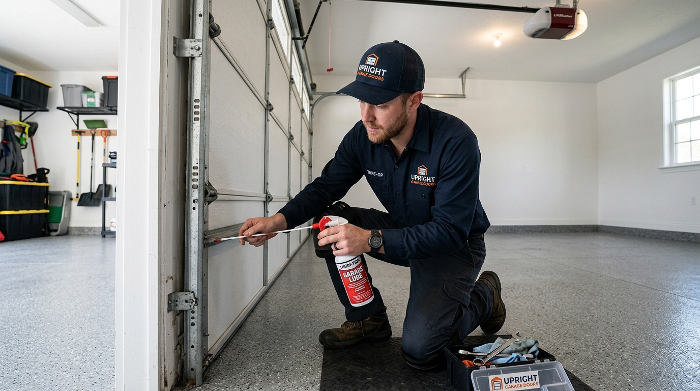 Technician Lubricating Nylon Rollers and Aligning Tracks