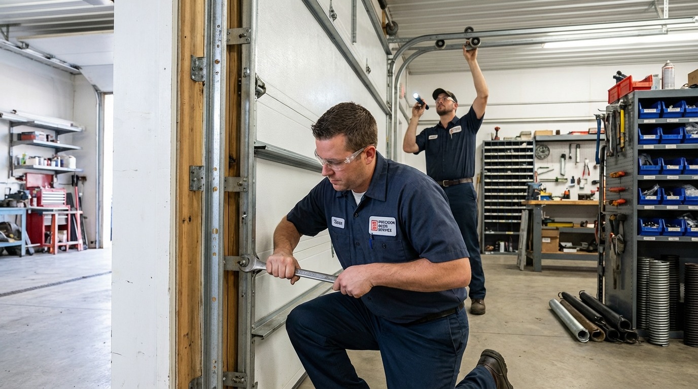 Professional technician checking garage door rolle 3b1e9238ec