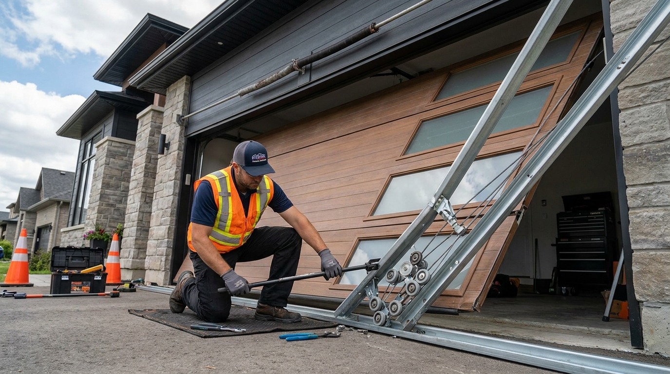 Certified technician executing precision Garage Door Maintenance & Tune-Up Services